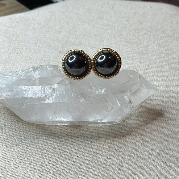 PBD 14KT Peter Brams Design Circle Tiger Eye Stud Gold Earrings - Picture 5 of 9